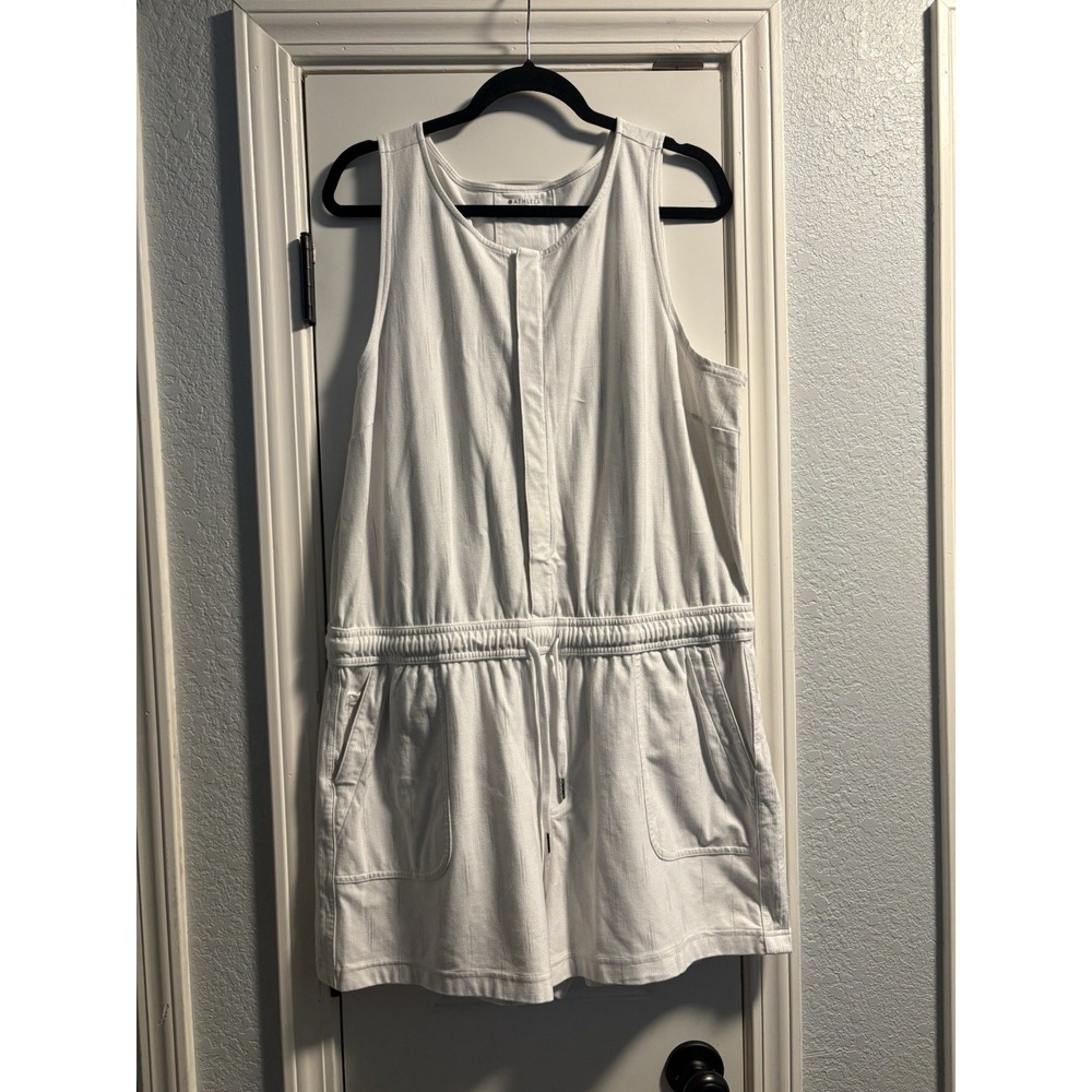 Athleta Romper Womens XL White Textured Sleeveless Drawstring Waist Pockets - Picture 2 of 7